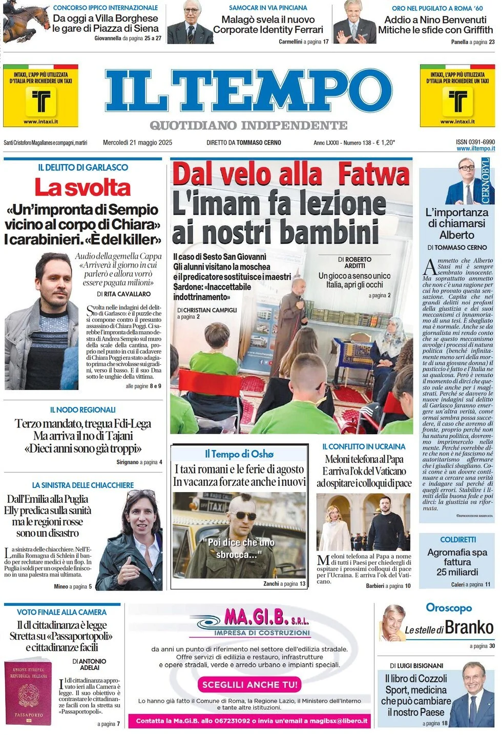 Prima-pagina-il-tempo-edizione-di-oggi-21-05-2025