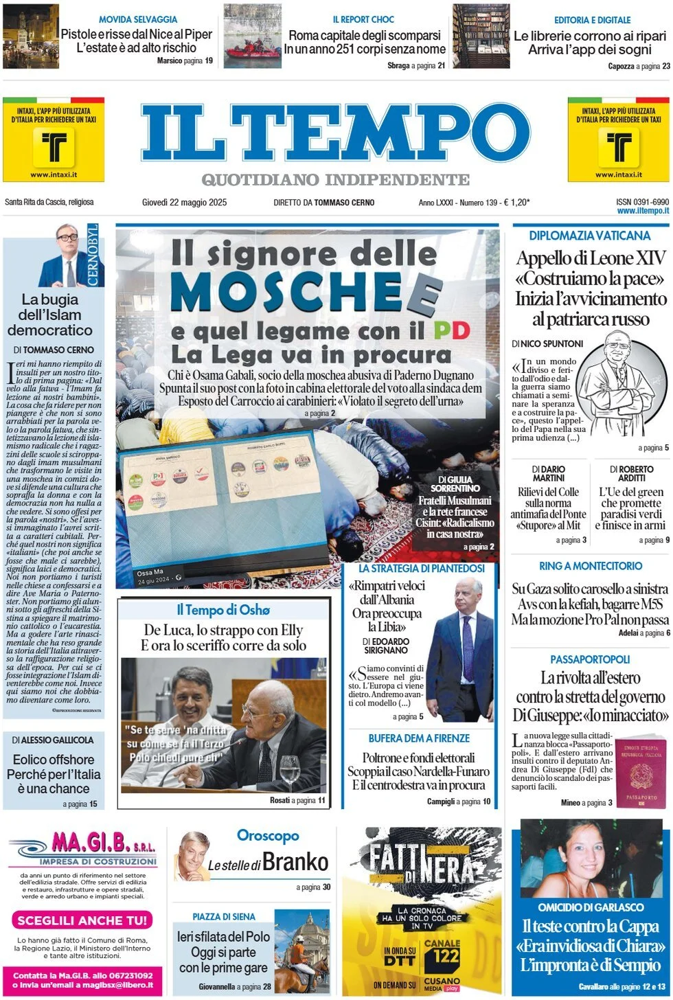 Prima-pagina-il-tempo-edizione-di-oggi-22-05-2025