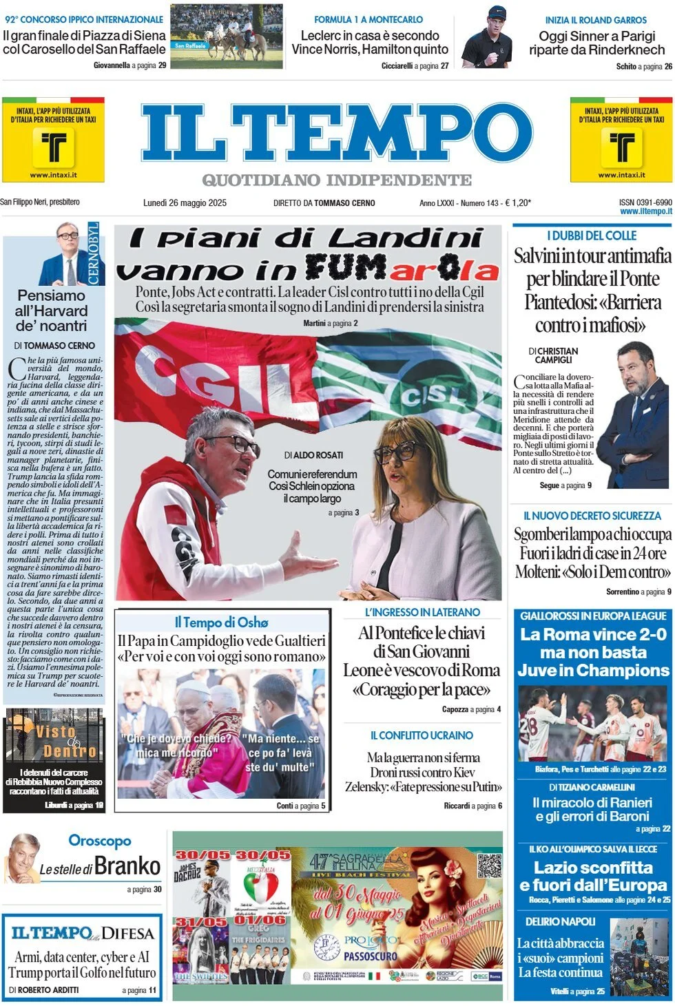 Prima-pagina-il-tempo-edizione-di-oggi-26-05-2025