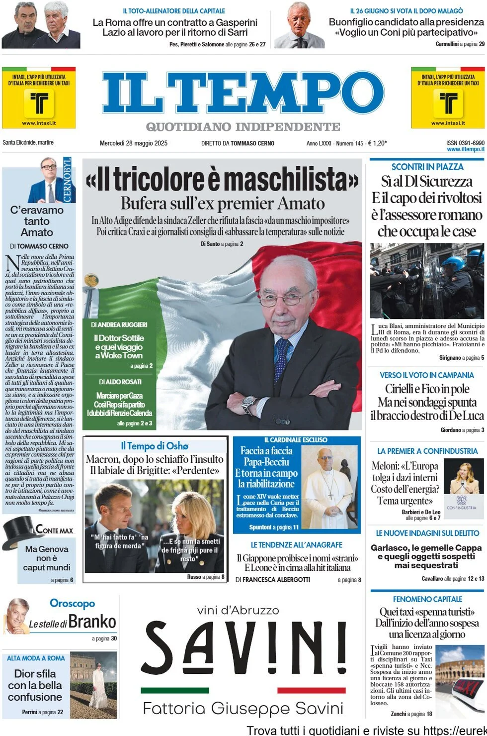 Prima-pagina-il-tempo-edizione-di-oggi-28-05-2025