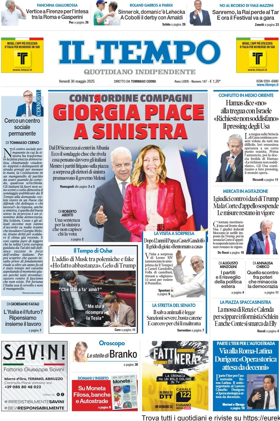Prima-pagina-il-tempo-edizione-di-oggi-30-05-2025