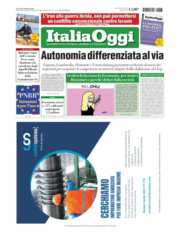 Prima-pagina-italia-oggi-edizione-del-2024-09-26