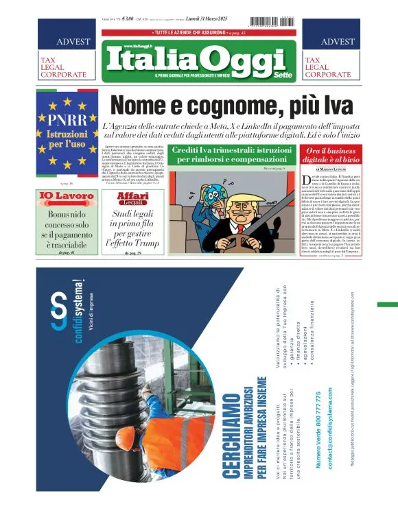 Prima-pagina-italia-oggi-edizione-del-2025-03-31
