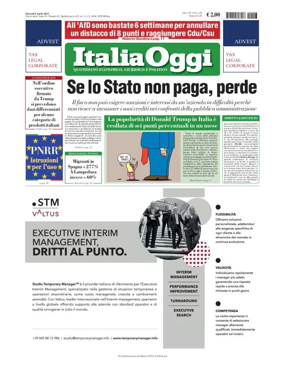 Prima-pagina-italia-oggi-edizione-del-2025-04-08