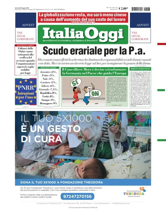 Prima-pagina-italia-oggi-edizione-del-2025-05-08