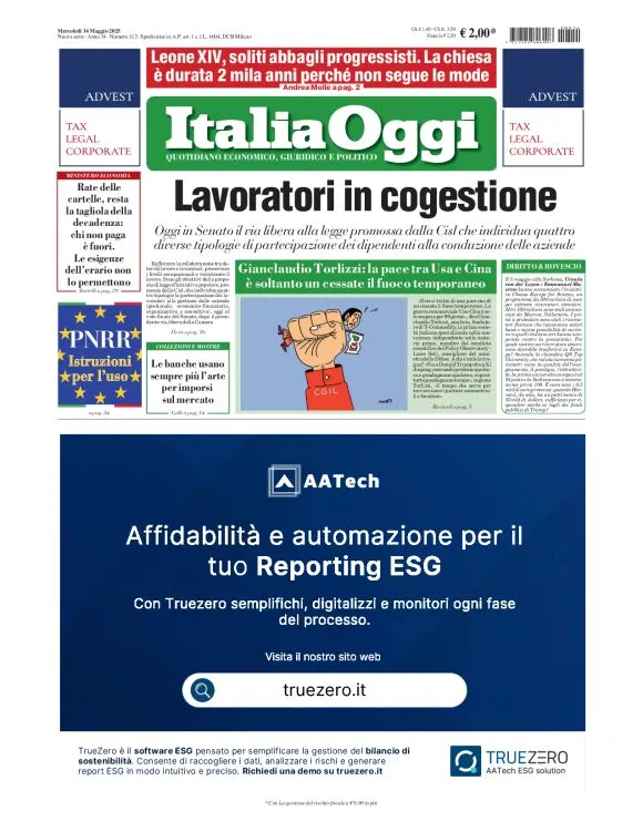 Prima-pagina-italia-oggi-edizione-del-2025-05-14