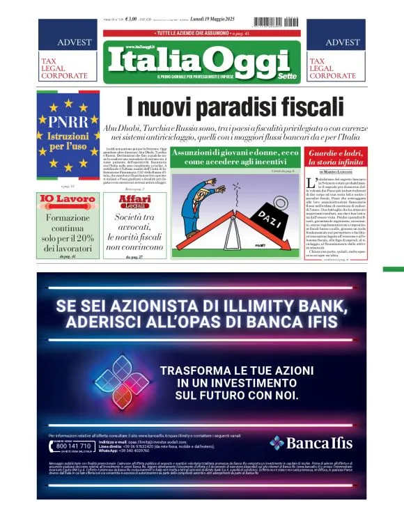 Prima-pagina-italia-oggi-edizione-del-2025-05-19
