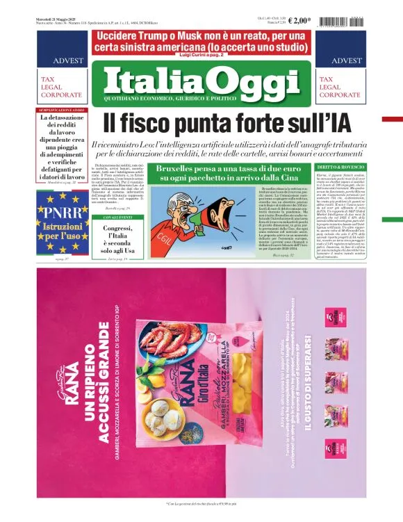 Prima-pagina-italia-oggi-edizione-del-2025-05-21