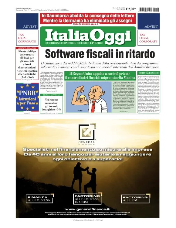 Prima-pagina-italia-oggi-edizione-del-2025-05-22
