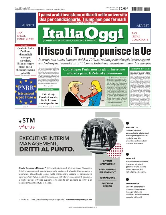 Prima-pagina-italia-oggi-edizione-del-2025-05-23