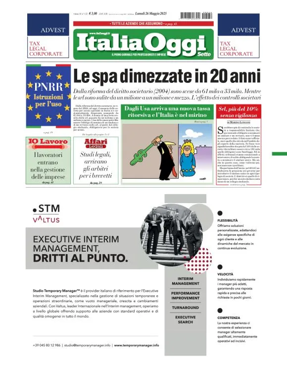 Prima-pagina-italia-oggi-edizione-del-2025-05-26