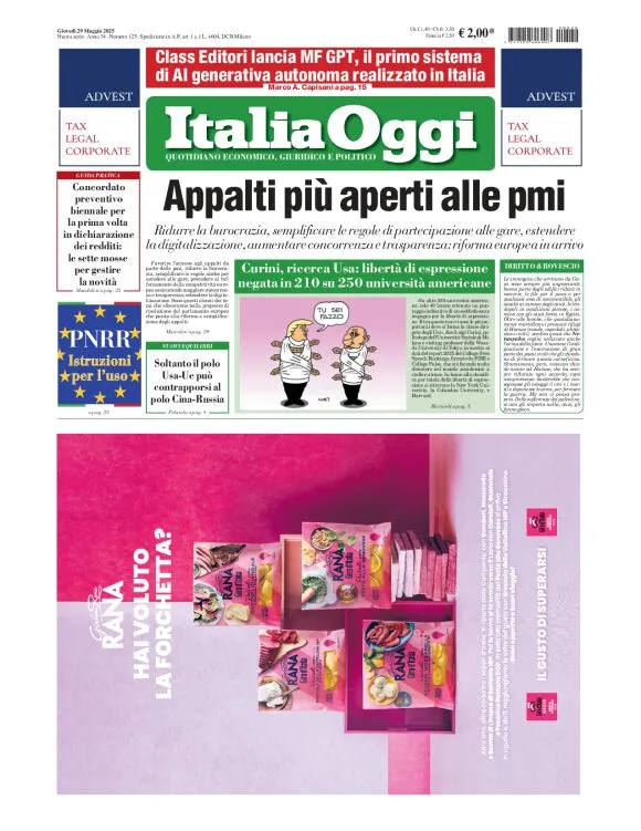 Prima-pagina-italia-oggi-edizione-del-2025-05-29