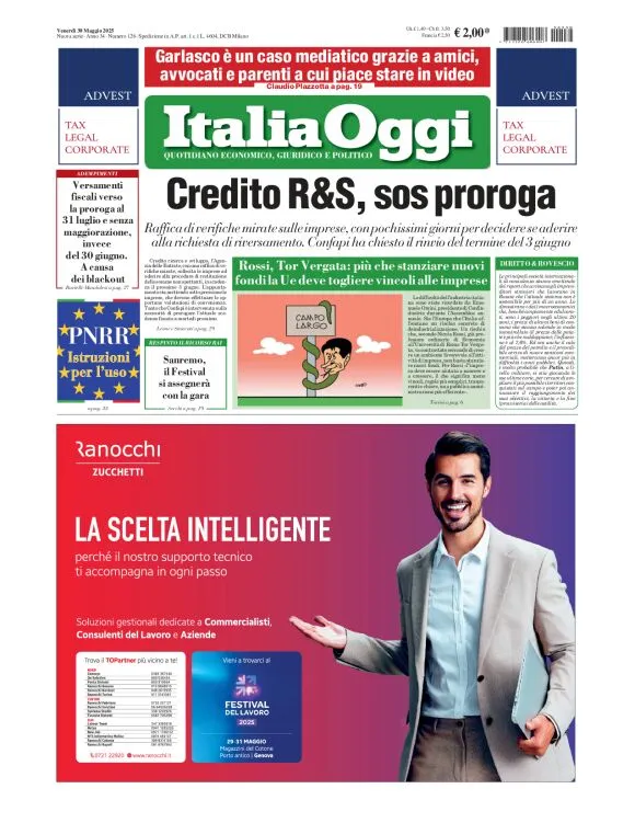Prima-pagina-italia-oggi-edizione-del-2025-05-30