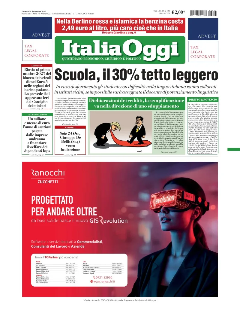 Prima-pagina-italia-oggi-edizione-del-2026-09-25