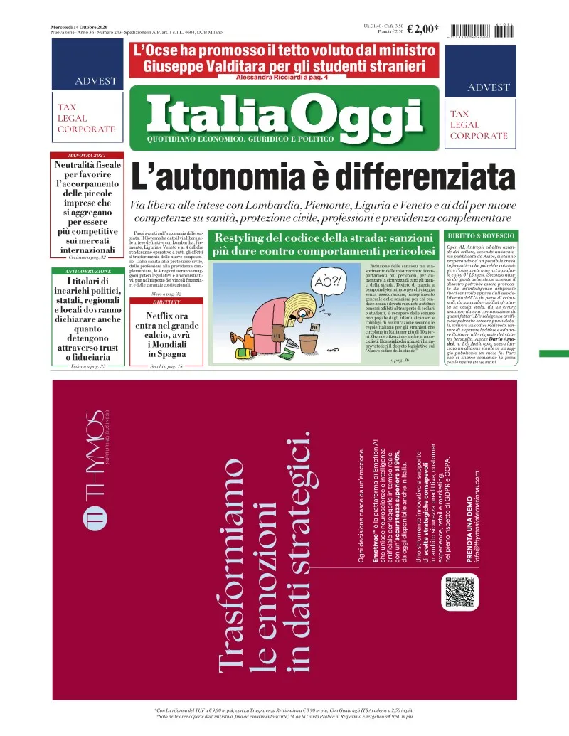 Prima-pagina-italia-oggi-edizione-del-2026-10-14