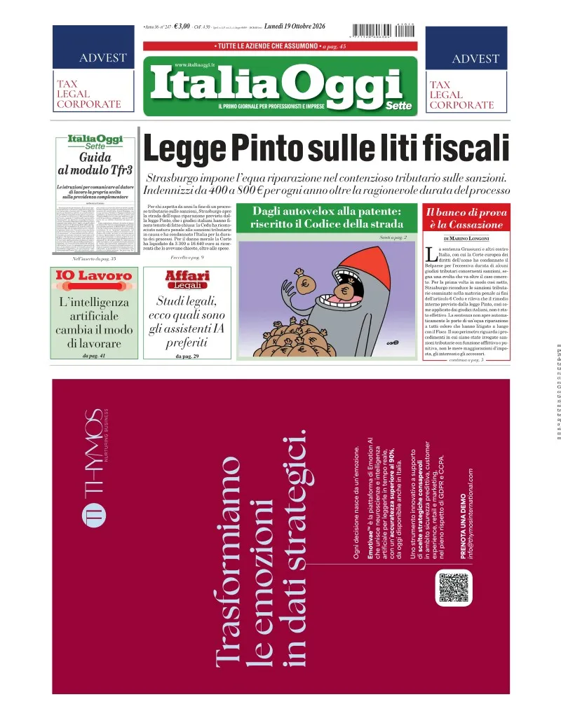 Prima-pagina-italia-oggi-edizione-del-2026-10-19