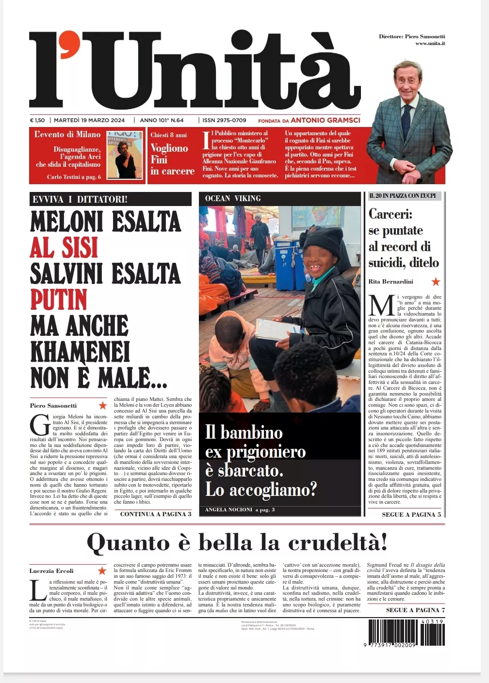 Prima-pagina-l-unita-edizione-di-oggi-19-03-2024