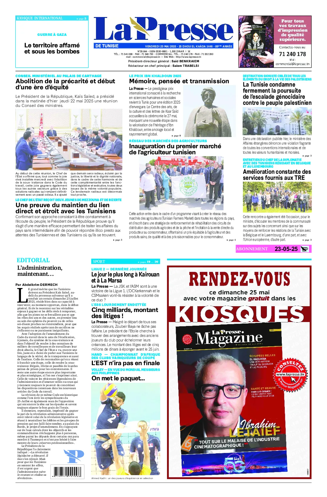 Prima-pagina-del-la-presse-edizione-di-oggi-2025-05-23