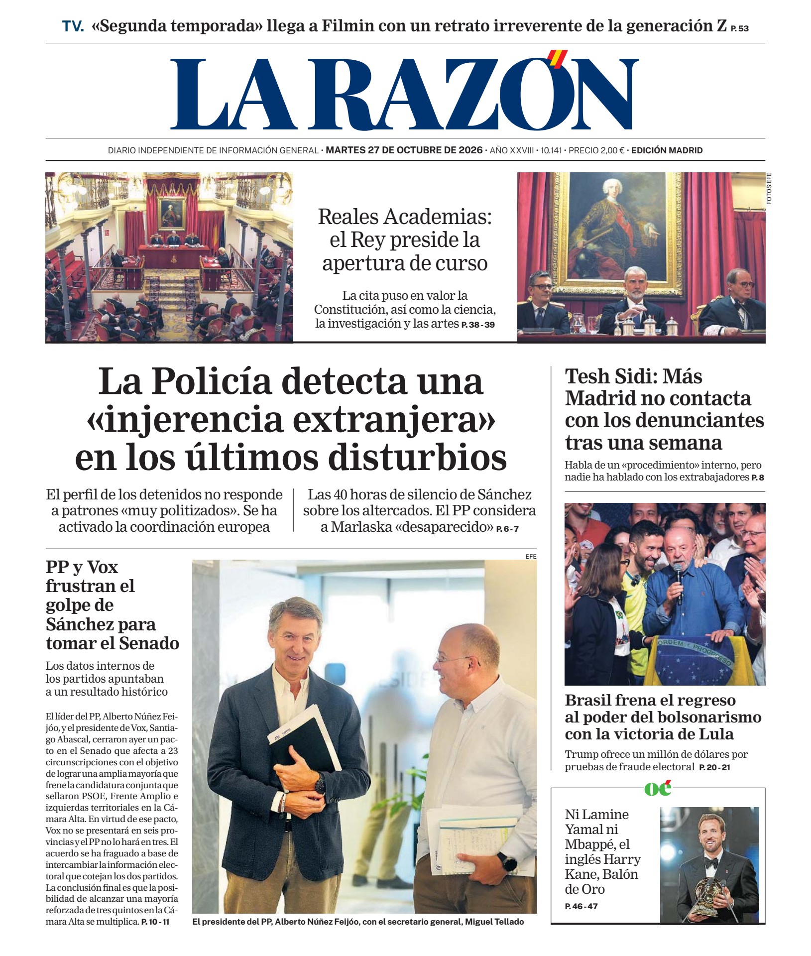 Prima-pagina-la-razon-oggi-edizione-di-oggi-20261027