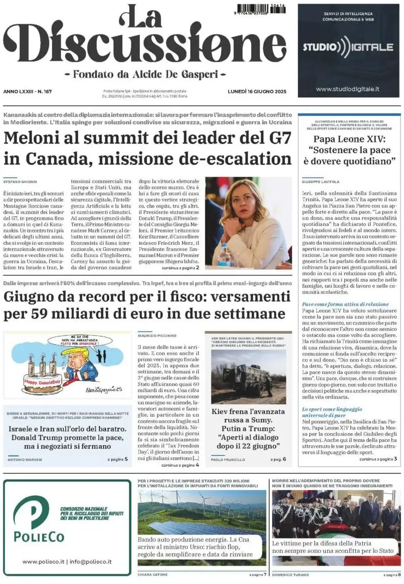 Prima-pagina-la-discussione-edizione-di-oggi-16-06-2025