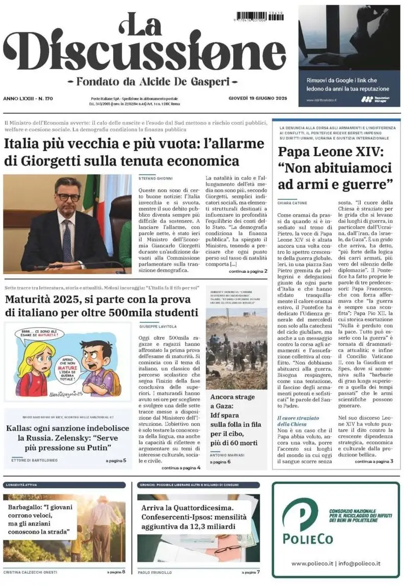 Prima-pagina-la-discussione-edizione-di-oggi-19-06-2025