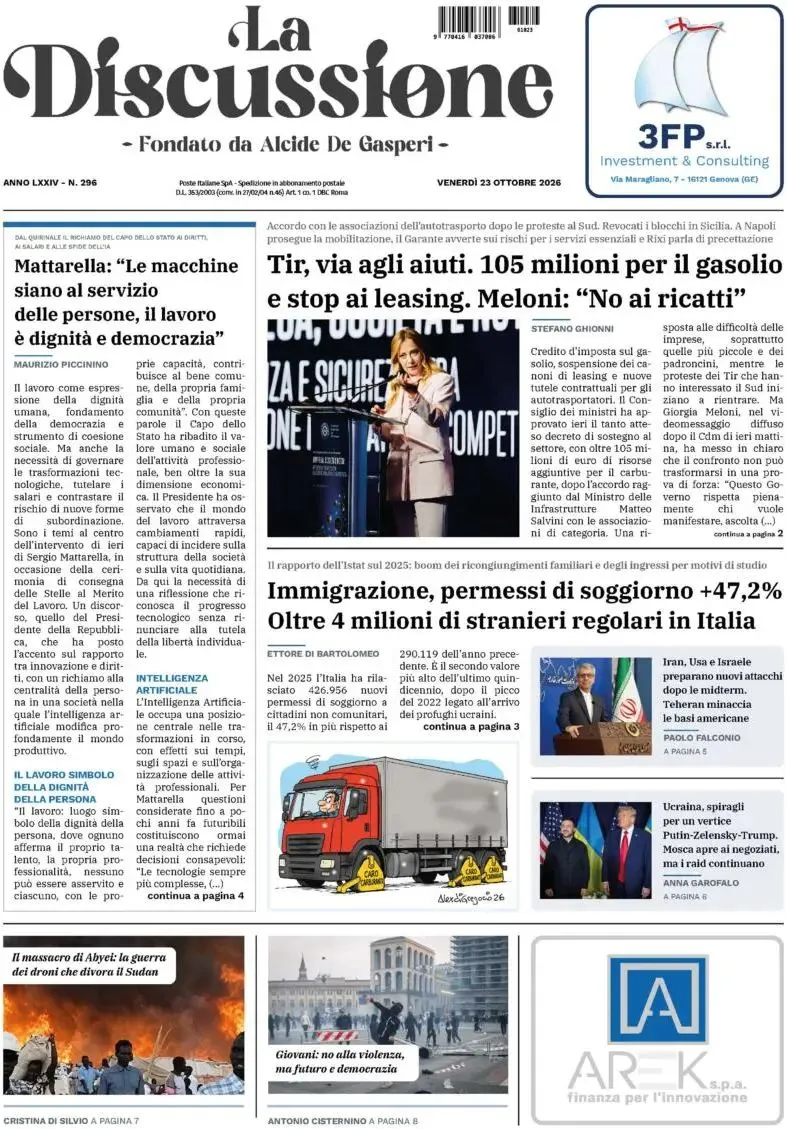 Prima-pagina-la-discussione-edizione-di-oggi-23-10-2026