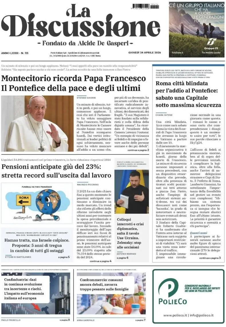 Prima-pagina-la-discussione-edizione-di-oggi-24-04-2025