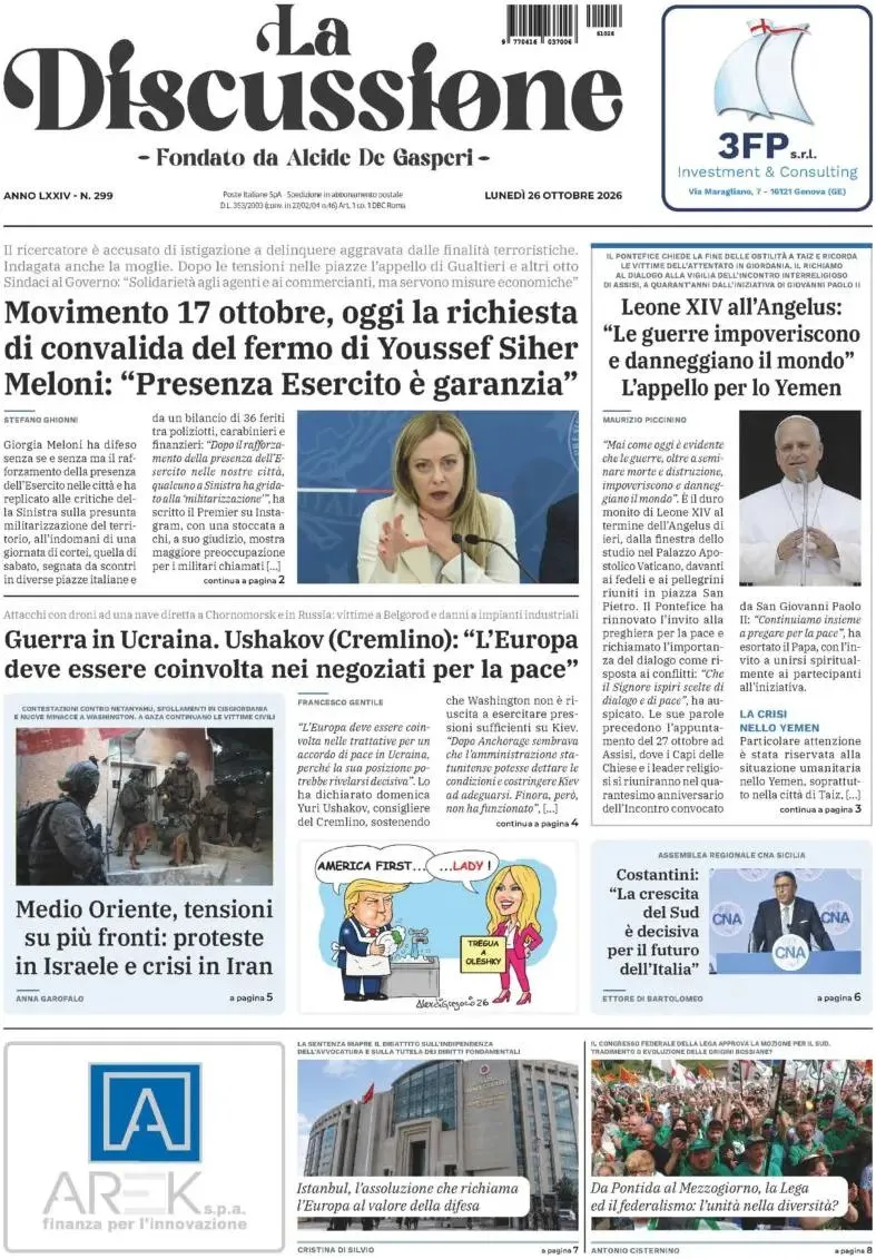 Prima-pagina-la-discussione-edizione-di-oggi-26-10-2026