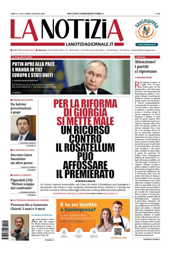 Prima-pagina-la-notizia-giornale-edizione-del-2024-05-18