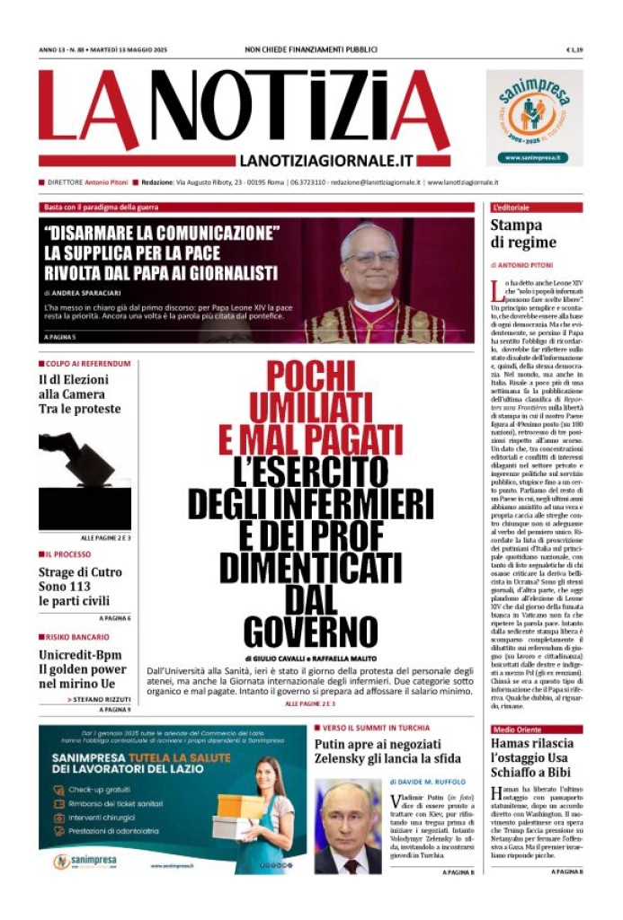 Prima-pagina-la-notizia-giornale-edizione-del-2025-05-13