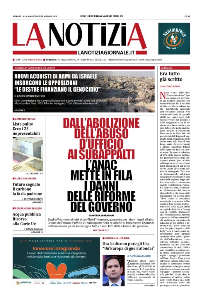 Prima-pagina-la-notizia-giornale-edizione-del-2025-05-21