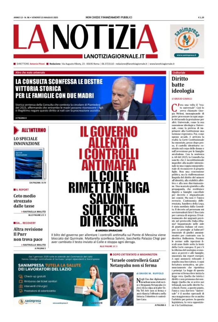 Prima-pagina-la-notizia-giornale-edizione-del-2025-05-23