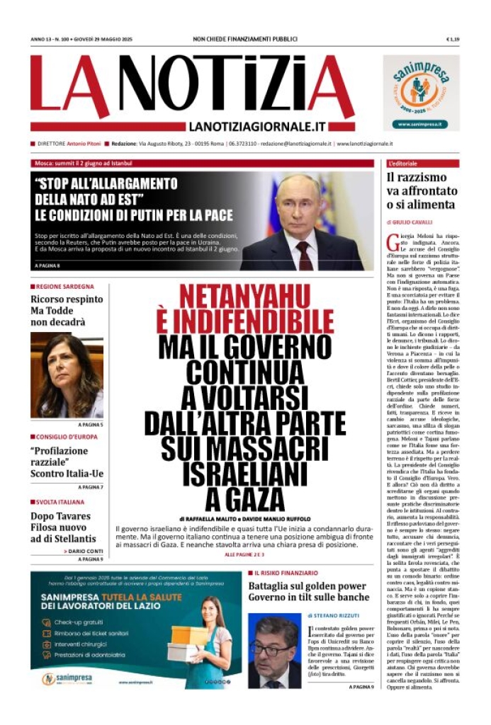 Prima-pagina-la-notizia-giornale-edizione-del-2025-05-29