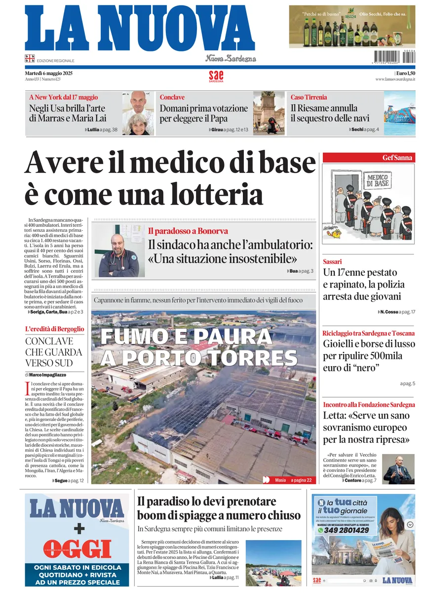 Prima-pagina-la-nuova-sardegna-oggi-oggi-edizione-del-2025-05-06