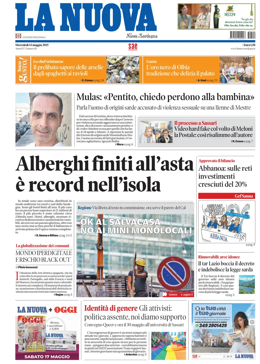 Prima-pagina-la-nuova-sardegna-oggi-oggi-edizione-del-2025-05-14