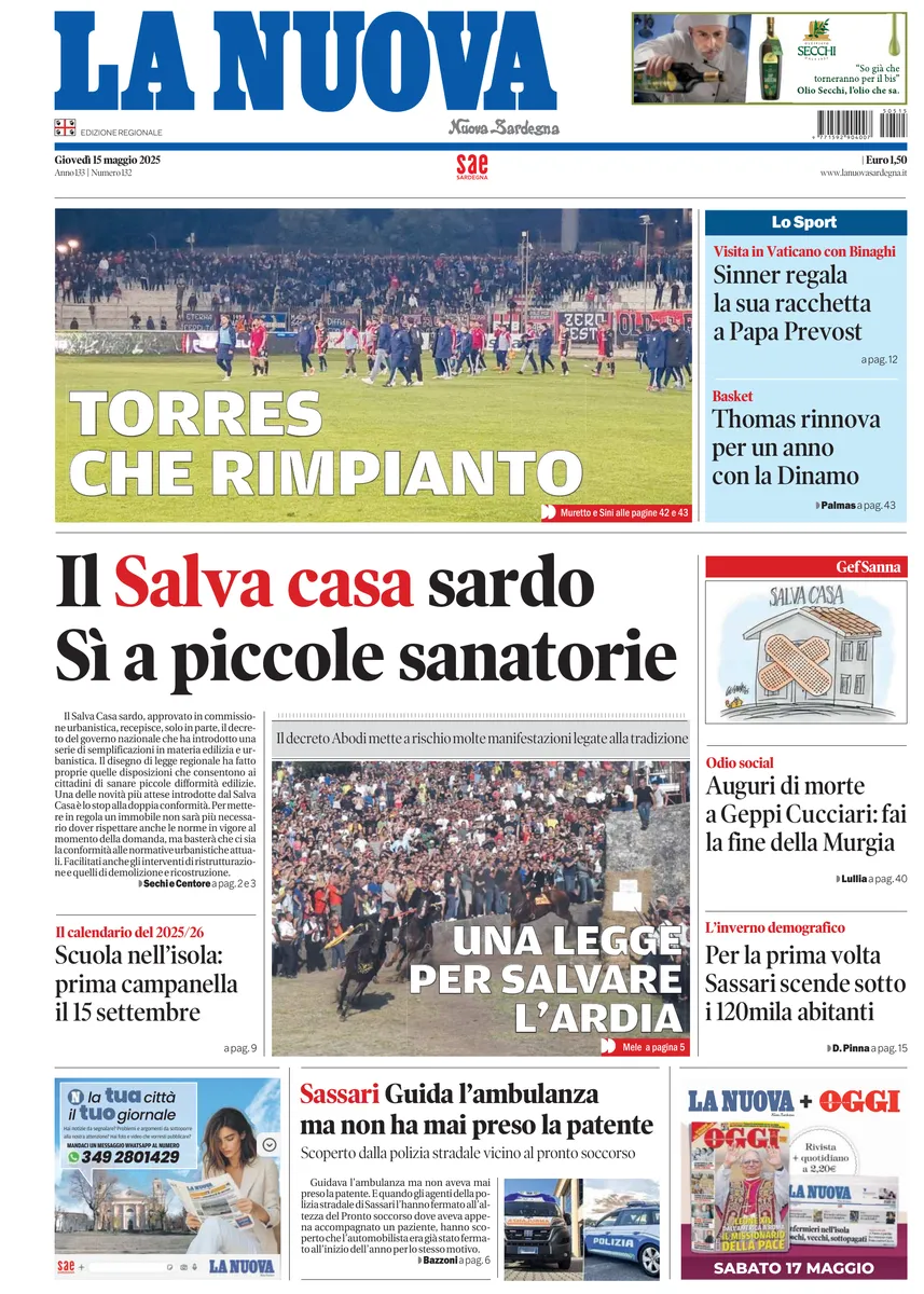 Prima-pagina-la-nuova-sardegna-oggi-oggi-edizione-del-2025-05-15