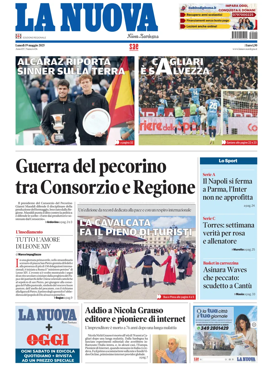Prima-pagina-la-nuova-sardegna-oggi-oggi-edizione-del-2025-05-19
