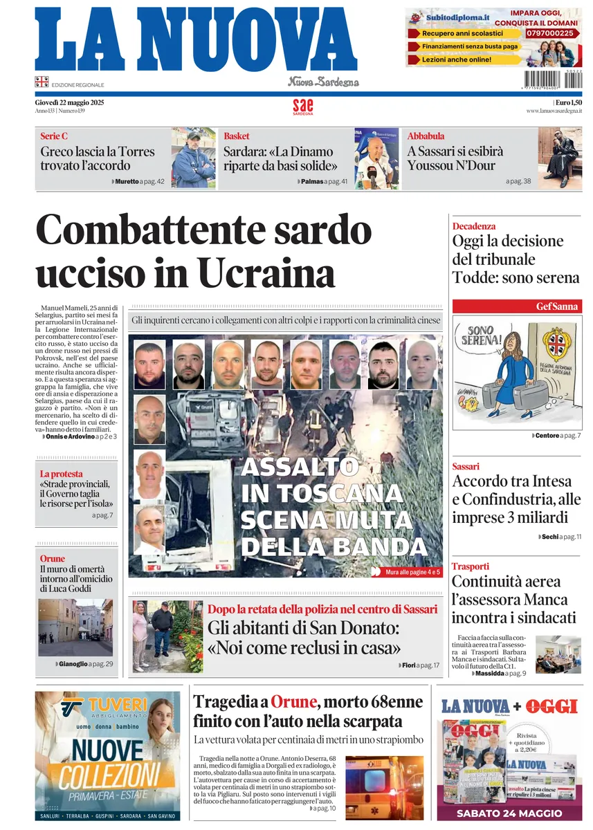 Prima-pagina-la-nuova-sardegna-oggi-oggi-edizione-del-2025-05-22
