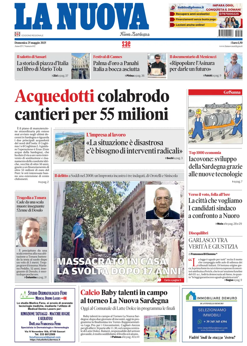 Prima-pagina-la-nuova-sardegna-oggi-oggi-edizione-del-2025-05-25