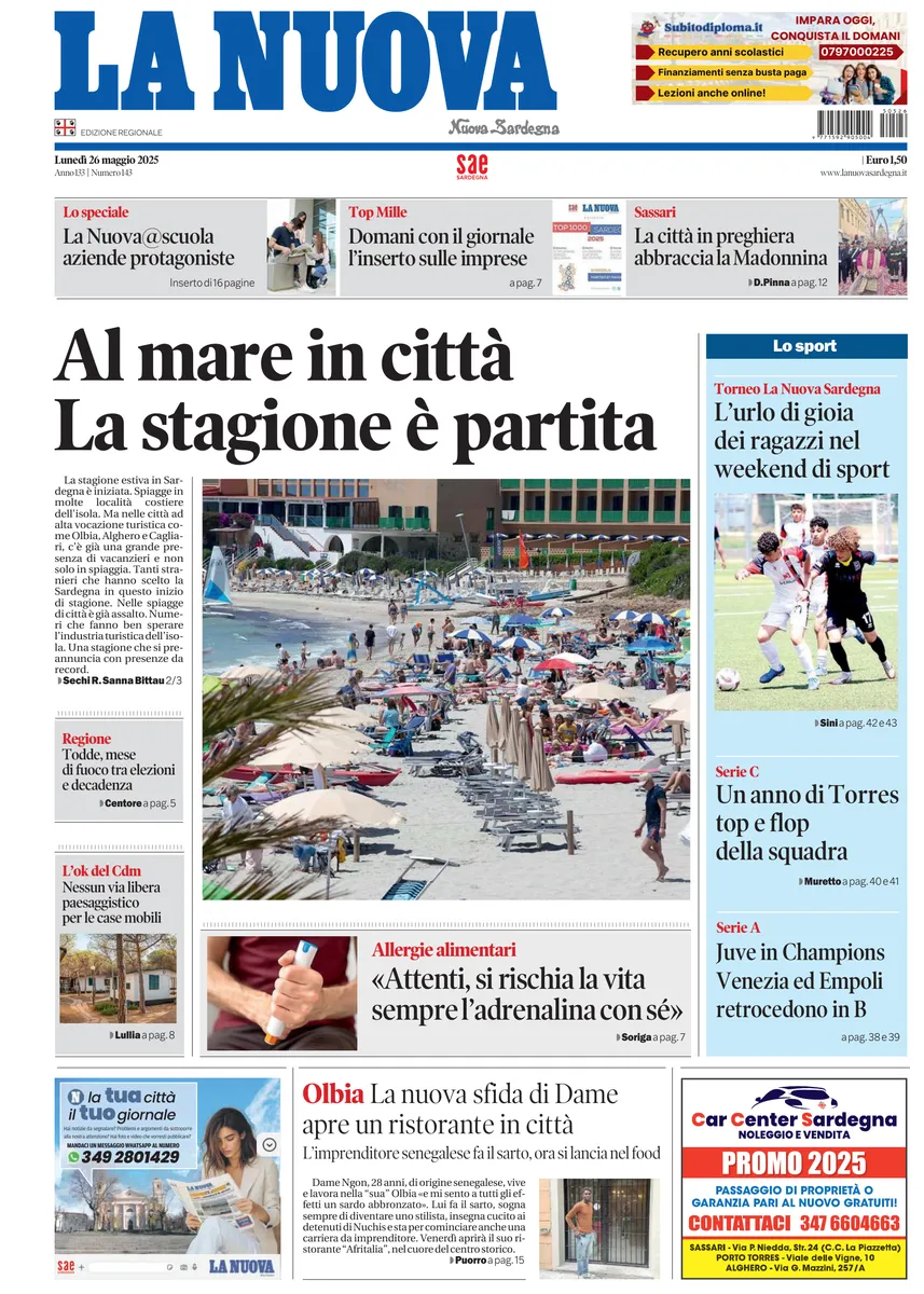 Prima-pagina-la-nuova-sardegna-oggi-oggi-edizione-del-2025-05-26