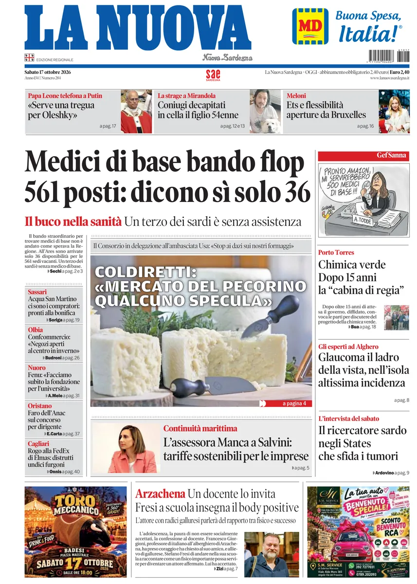 Prima-pagina-la-nuova-sardegna-oggi-oggi-edizione-del-2026-10-17