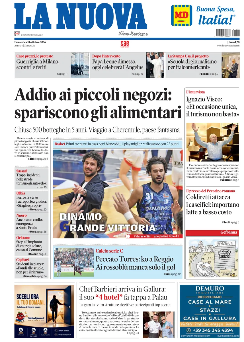 Prima-pagina-la-nuova-sardegna-oggi-oggi-edizione-del-2026-10-18