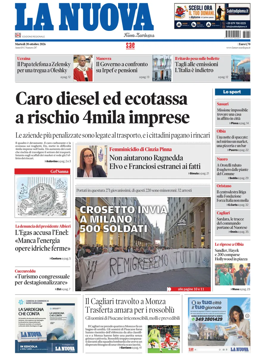 Prima-pagina-la-nuova-sardegna-oggi-oggi-edizione-del-2026-10-20