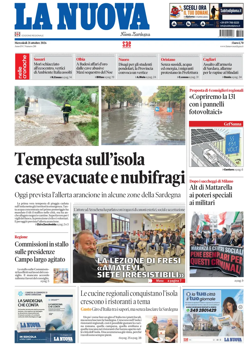 Prima-pagina-la-nuova-sardegna-oggi-oggi-edizione-del-2026-10-21