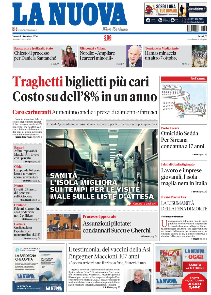 Prima-pagina-la-nuova-sardegna-oggi-oggi-edizione-del-2026-10-23