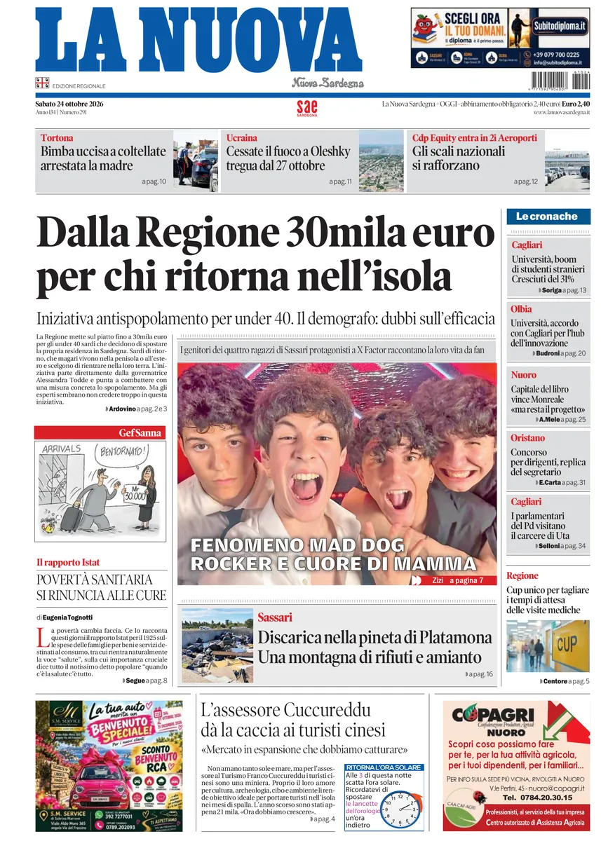 Prima-pagina-la-nuova-sardegna-oggi-oggi-edizione-del-2026-10-24