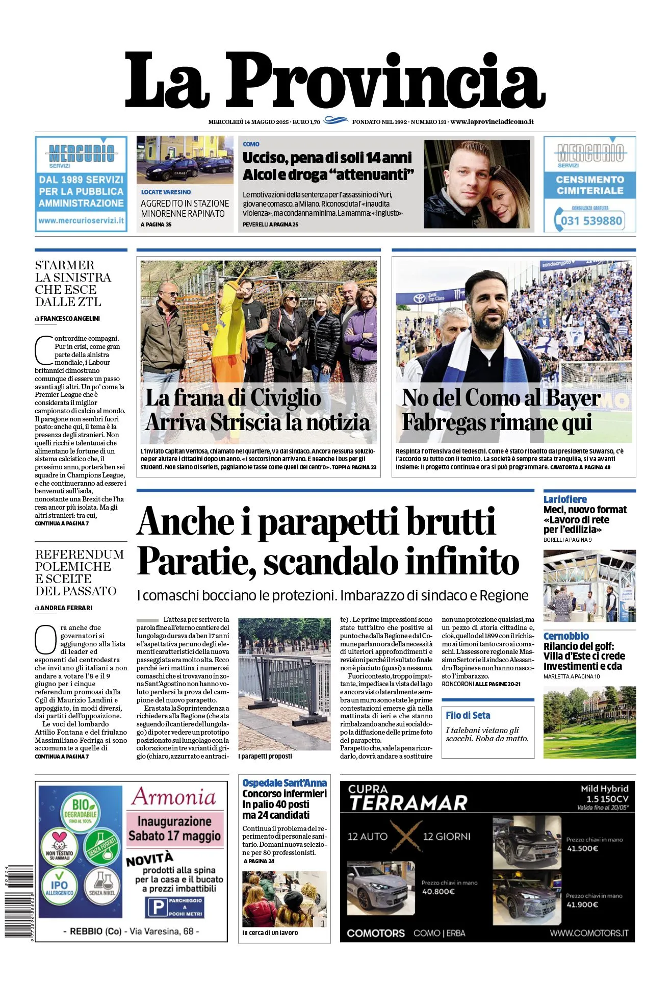Prima-pagina-la-provincia-oggi-oggi-edizione-del-2025-05-14