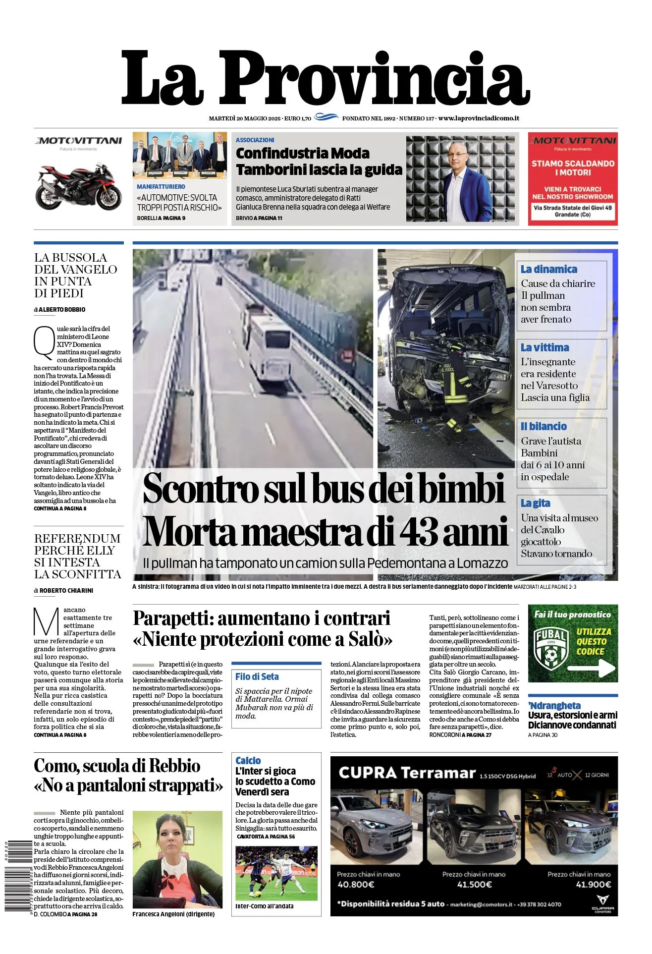 Prima-pagina-la-provincia-oggi-oggi-edizione-del-2025-05-20