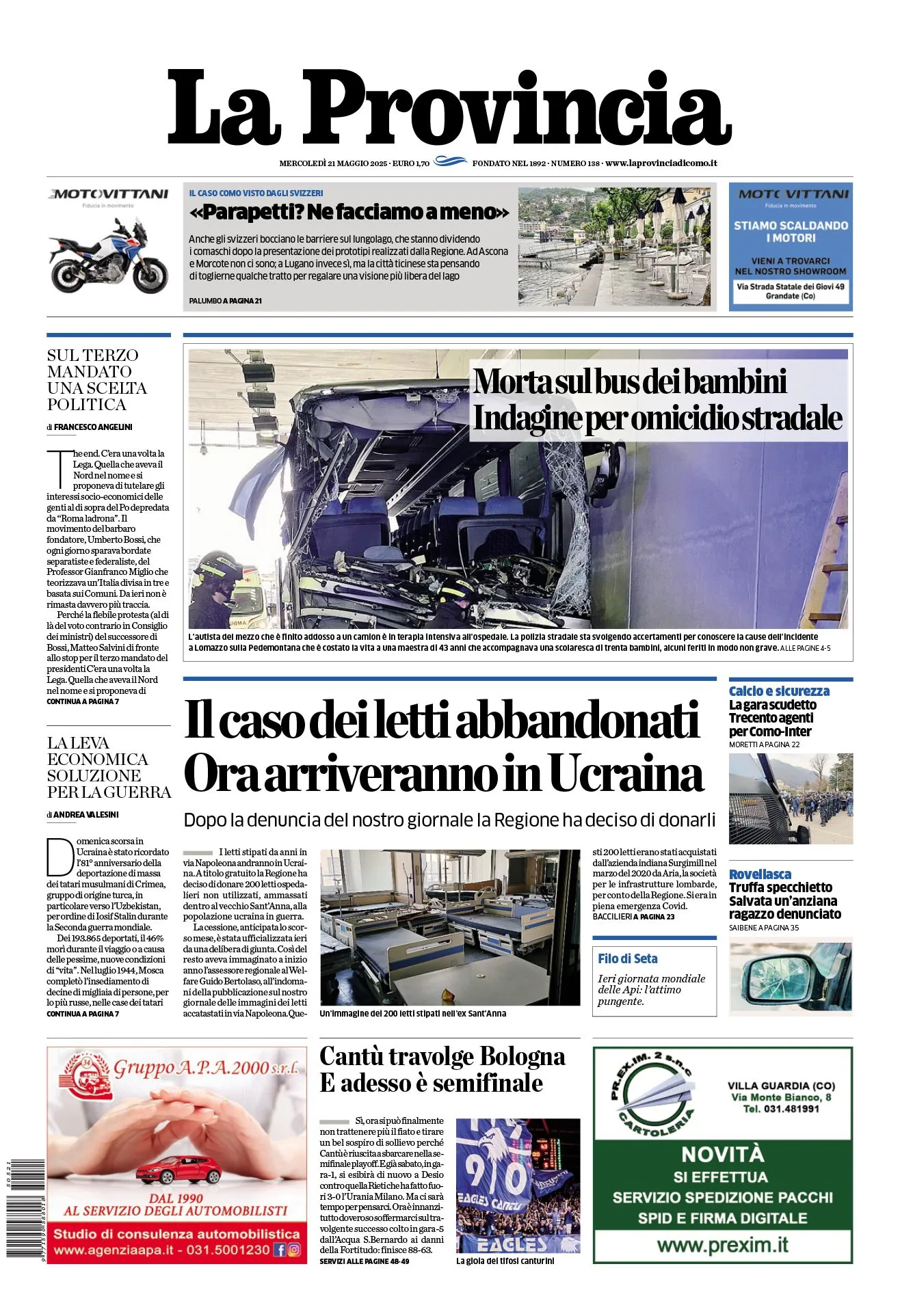 Prima-pagina-la-provincia-oggi-oggi-edizione-del-2025-05-21