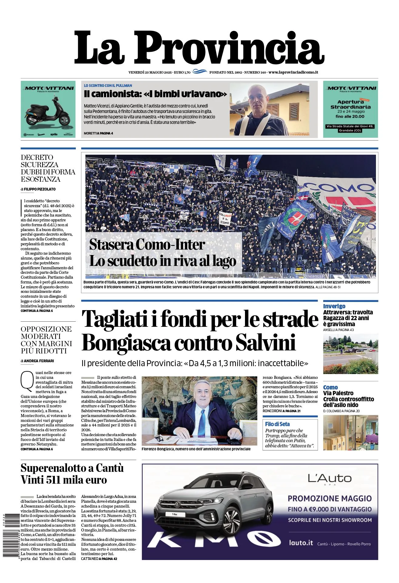 Prima-pagina-la-provincia-oggi-oggi-edizione-del-2025-05-23